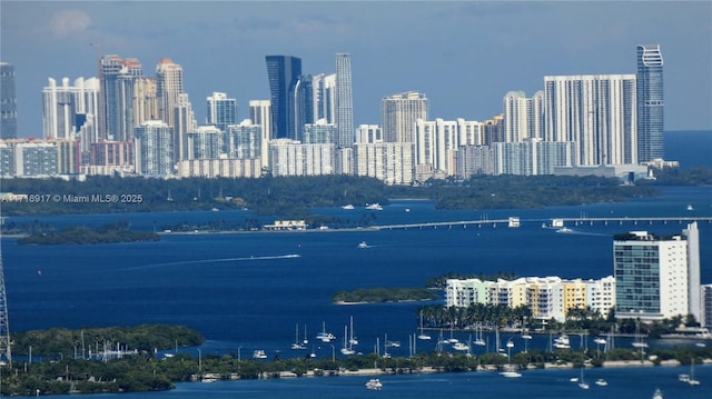 view of city with a water view