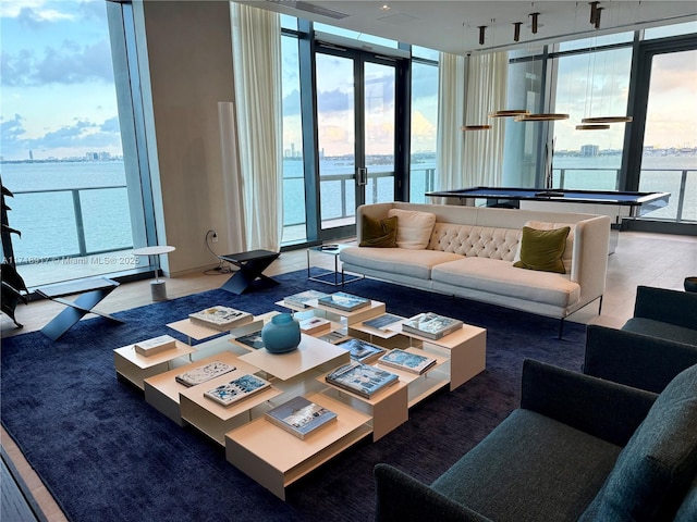 living room featuring a healthy amount of sunlight and a wall of windows