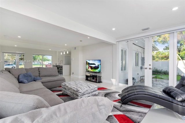 living room with french doors