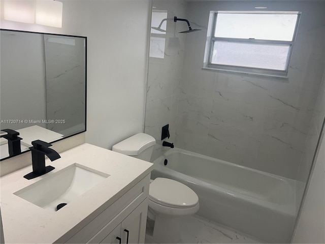 443 NE 195th St Unit 242, Miami, FL 33179 - bathroom with marble finish flooring, vanity, bathing tub / shower combination, and toilet