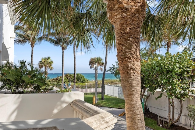 view of patio / terrace with a water view