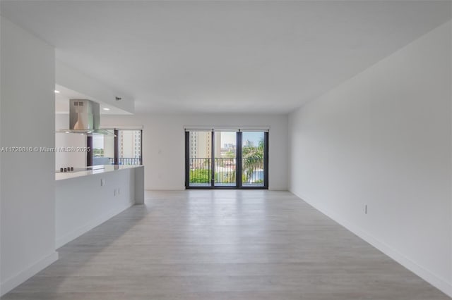 empty room with light hardwood / wood-style flooring