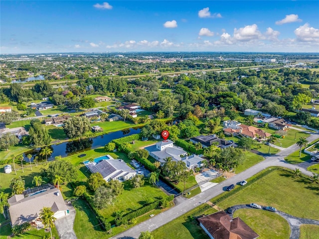 bird's eye view featuring a water view