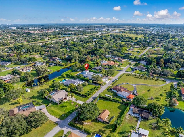 bird's eye view featuring a water view