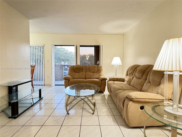 living room with light tile patterned flooring