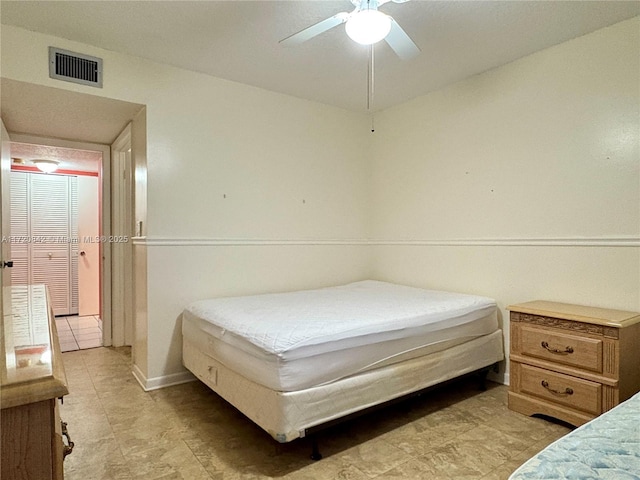 5900 SW 127th Ave Unit 3218, Miami, FL 33183 - bedroom featuring baseboards, visible vents, light tile patterned floors, and a ceiling fan
