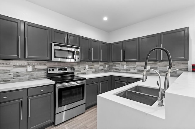 kitchen featuring decorative backsplash, sink, and appliances with stainless steel finishes