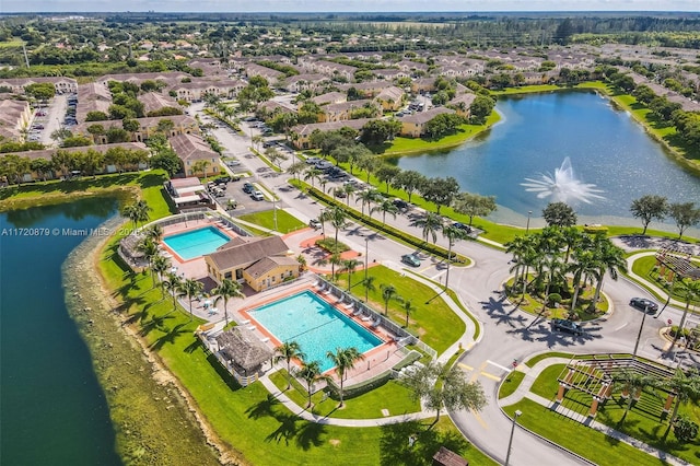 bird's eye view featuring a water view