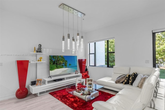 living room with light hardwood / wood-style flooring and plenty of natural light