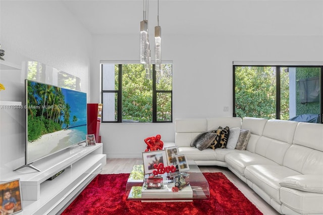 living room featuring light wood-type flooring