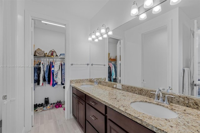 bathroom with vanity and wood-type flooring