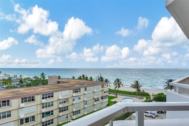 property view of water featuring a beach view