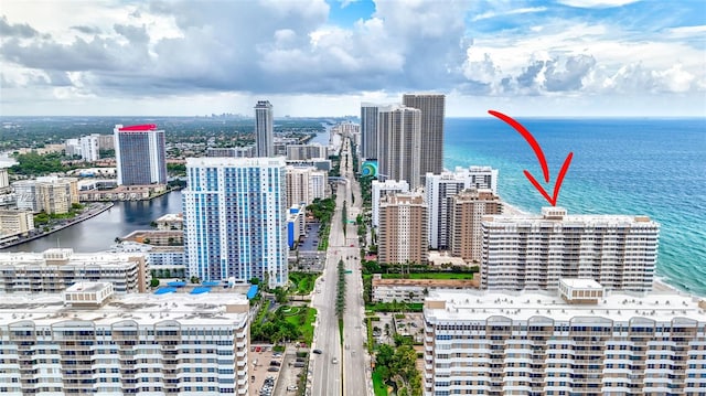 aerial view with a water view