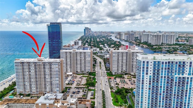 bird's eye view featuring a water view