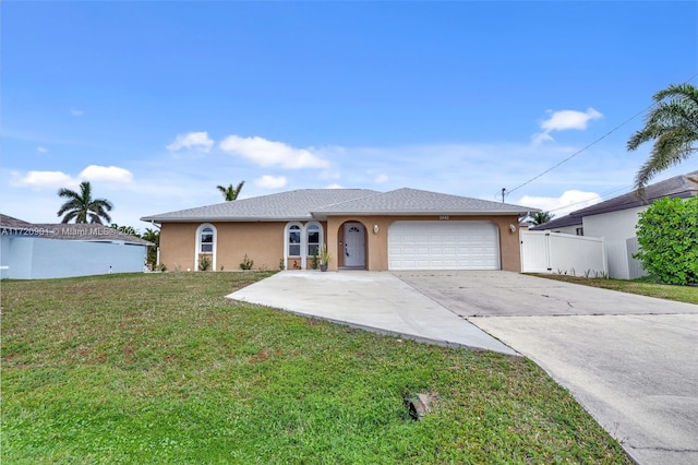 ranch-style house with a front lawn and a garage