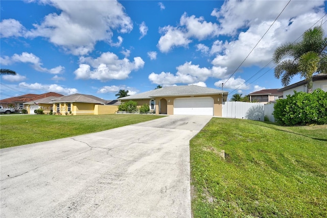 single story home with a front lawn and a garage