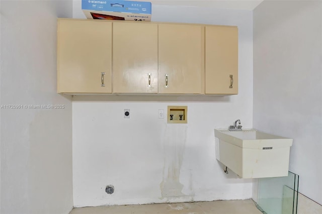 laundry room with washer hookup, cabinets, sink, and hookup for an electric dryer