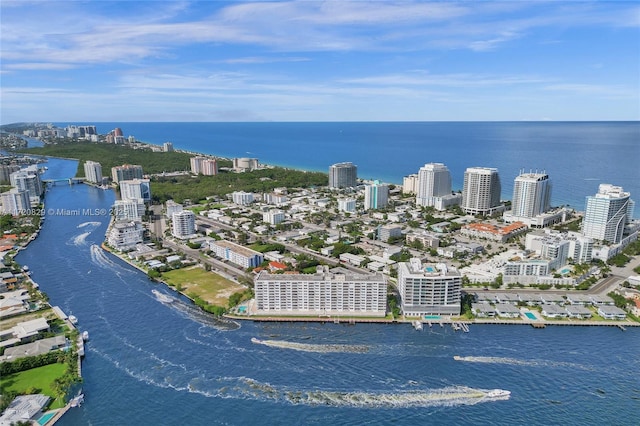 aerial view featuring a water view