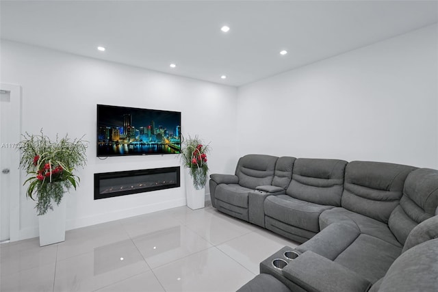 living room with light tile patterned floors