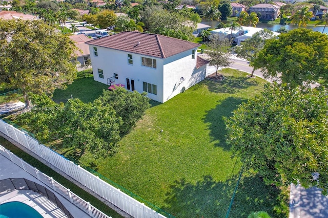 aerial view featuring a water view