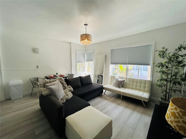 living room featuring light wood-type flooring