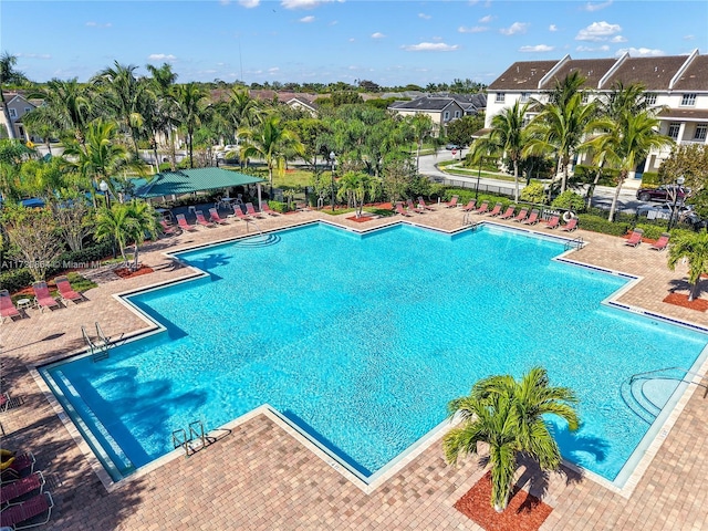 view of pool featuring a patio