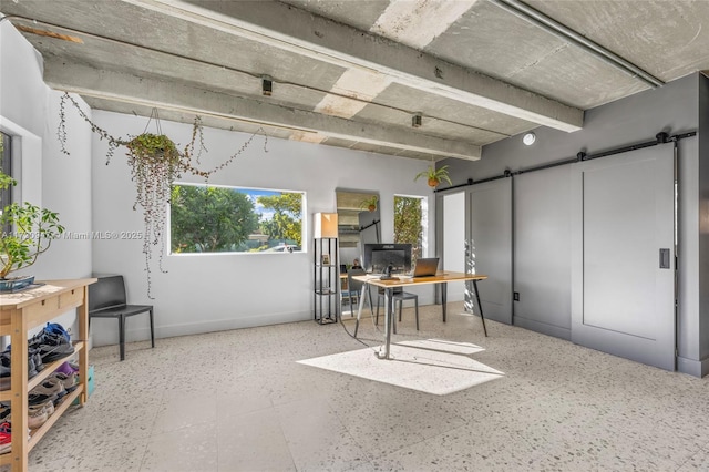 interior space featuring a barn door