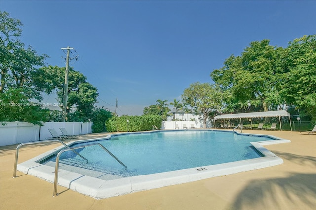 view of swimming pool featuring a patio