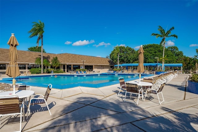 view of swimming pool with a patio