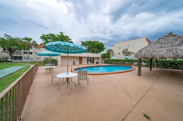 view of swimming pool with a patio