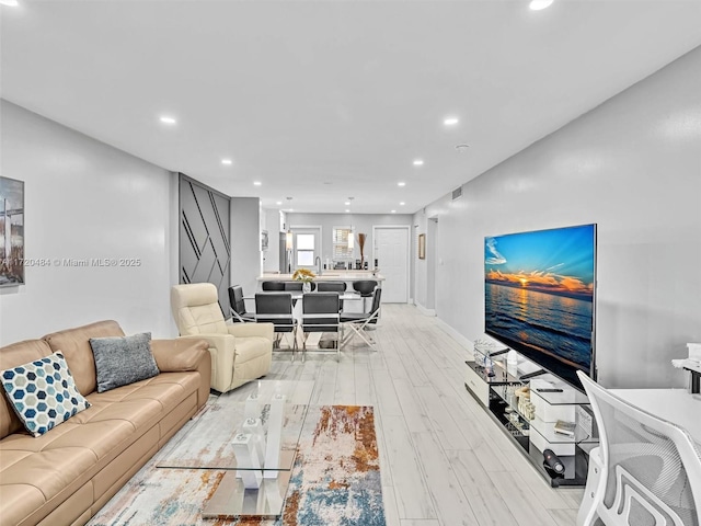 living room with light wood-type flooring