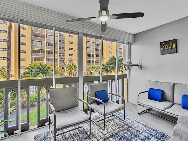 interior space featuring ceiling fan