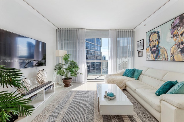 living room featuring expansive windows