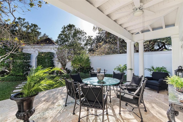 view of patio featuring outdoor lounge area and ceiling fan