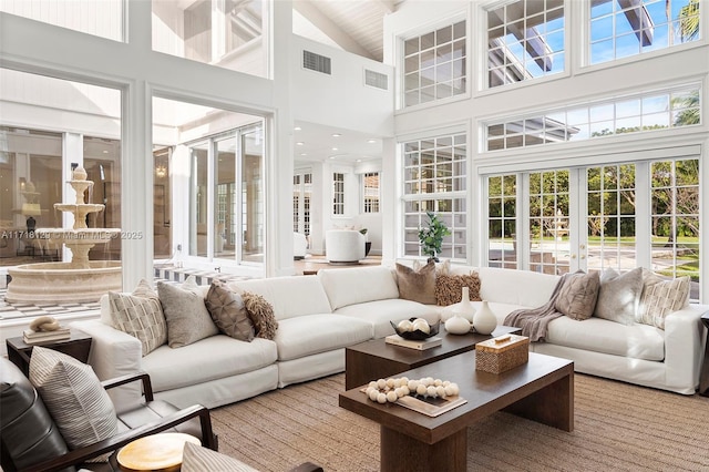 sunroom featuring french doors