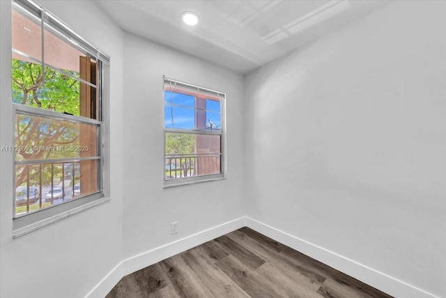 spare room with wood-type flooring and a wealth of natural light