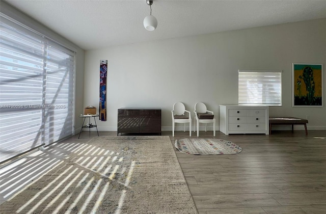 unfurnished room with hardwood / wood-style floors and a textured ceiling