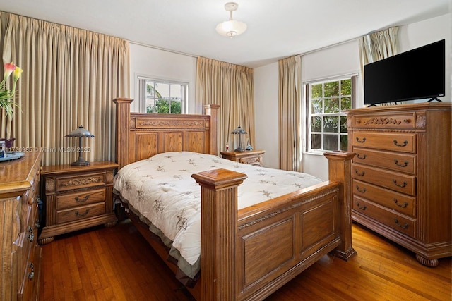 bedroom with multiple windows and hardwood / wood-style floors