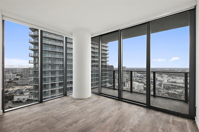 spare room with hardwood / wood-style flooring and expansive windows