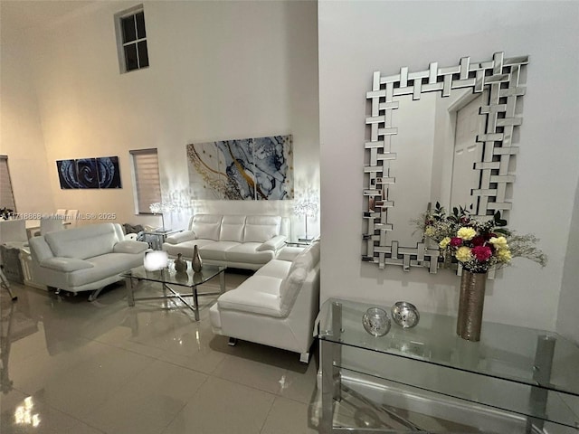 living room featuring tile patterned floors