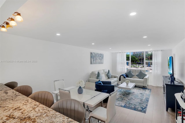 living room featuring light hardwood / wood-style floors and expansive windows