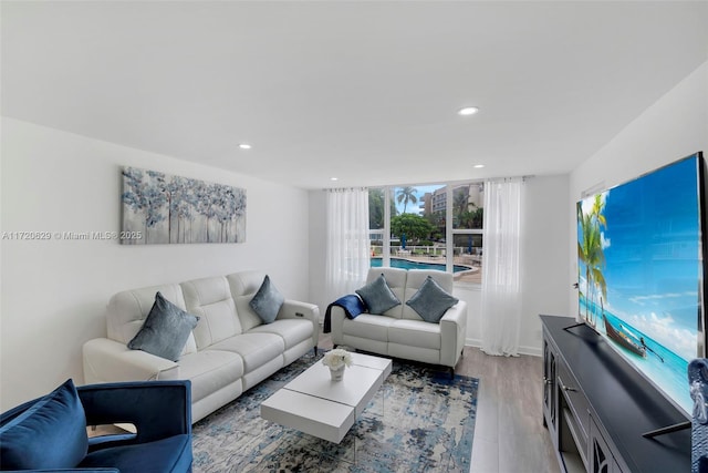 living room with light hardwood / wood-style flooring