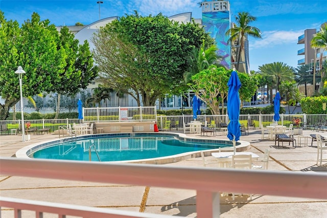 view of swimming pool with a patio area