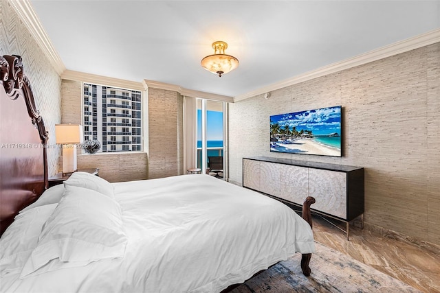 bedroom with ornamental molding