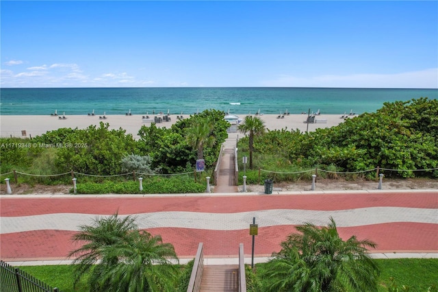 view of water feature with a view of the beach