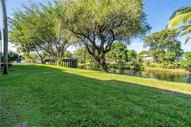 view of yard with a water view