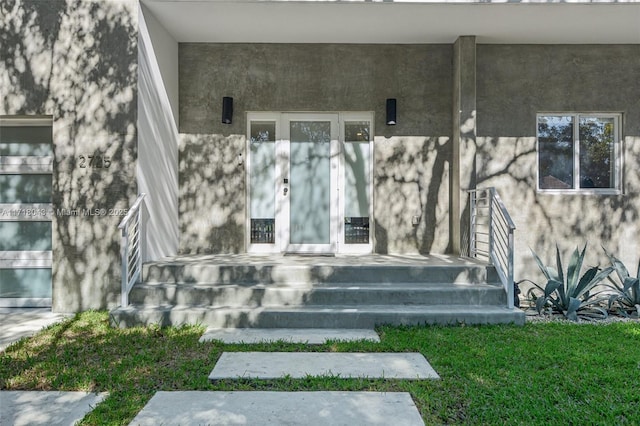 exterior space with a yard and a garage