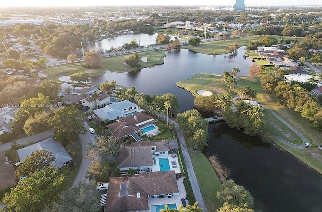 aerial view with a water view