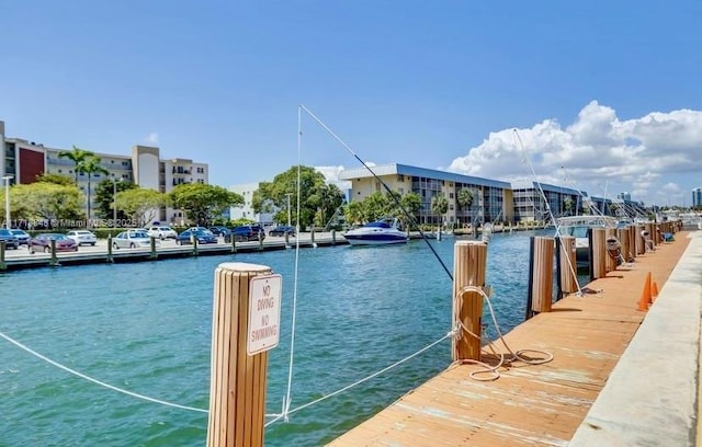 view of dock with a water view