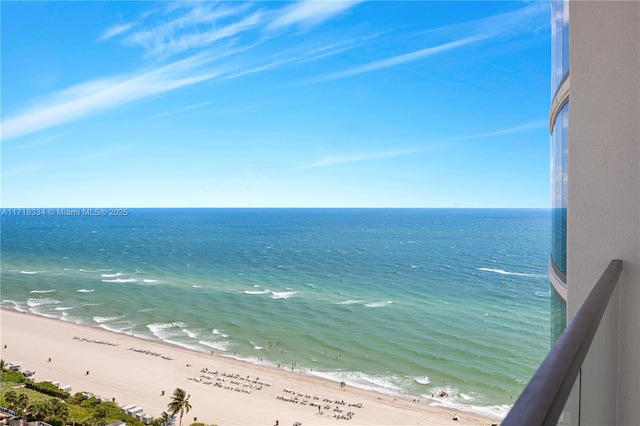 view of water feature with a view of the beach